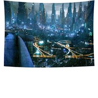 Rainy Futuristic Cityscape Tapestry Wall Hanging Art Decor for Bedroom Living Room Home Decoration Neon Light Design
