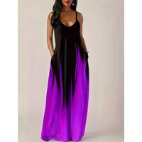 Plus Size autumn and winter new gradient camisole long skirt with temperament commuting print dress