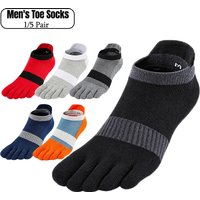 1/5 Pairs Men's Mesh Toe Socks Color Block Striped Low Cut Five Finger Running Sport Socks Breathable Anti-Bacterial Toe Socks