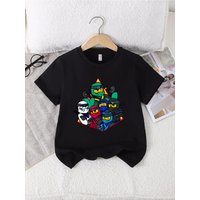 Who Could Possibly Resist The Ninja Team? The Boy's Summer Black Short-Sleeved Shirt, With A Casual Style
