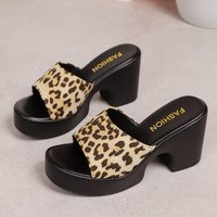 Summer Women Leopard Print Open Toe Platform Chunky High Heel Slippers Slides Y2K Sexy Party Beach Casual Shoe Sandals for Women