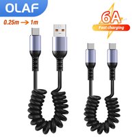 6A USB Type C Charge Cable PD Fast Charging USB C Data Cord Retractable Short Wire 0.25m Stretch 1m For iPhone 15 Samsung Phones