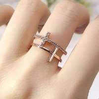 Double Cross Delicate Chic Rings Rose Gold Color Mirco Zircon Fashionable All Size Finger Ring Trendy Couple Dating Jewelry