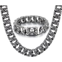 Fongten Gothic Skull Bracelets Necklace For Men Stainless Steel Serpentine Skeleton Silver Color Male Jewelry Set Wholesale