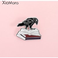 Dark Gothic Raven Enamel Pin Vintage Raven Book Decoration Dark Mystery Literature Badge Unisex Daily Fashion Accessory Gift
