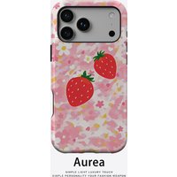 Aurea case Matte Bumper For Magsafe Case For iPhone 17 16 15 14 Plus 13 Pro Max Shockproof Hard PC Strawberry Flower Cover