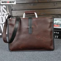 Men's Brand Designer Briefcase Crazy horse PU Leather Handbags Business office File bag Vintage Messenger Bags Casual work Totes