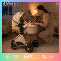 Baby Stroller Travel System Magic ZC Premium 3 in 1, Compact Folding Pram with Carrycot, Car Seat and Reversible Seat, High Landscape Pushchair, All-Terrain Wheels, Adjustable Handlebar, Luxury Baby