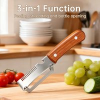 Multifunctional vegetable peeler + bottle opener, wooden kitchen tool, fruit and vegetable peeler
