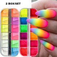 2 Box Neon Rainbow Nail Pigment Glowing In The Dark Powder Colorful Phosphor Chrome Glitter Gradient Nail Art Rubbing Dust Decor