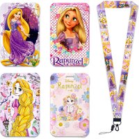 Disney Rapunzel Princess Card Holder Lanyard Keychain Girls Bus Card Case Visit Door Identity Badge Holders Kids Neck Straps
