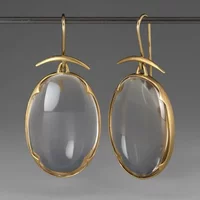 Exquisite Oval Grey Stone Dangle Earrings Classic Vintage Gold Plated Metal Geometry Dangle Earrings For Women Jewelry
