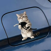 1 Piece of Creative and Fun Healing-Themed Car Sticker Featuring Crying Emo Cats, Raccoons, and Mice — Can Be Used on Car Fuel Tank Caps, Car Body Decoration Stickers — Waterproof, Easy to Apply,