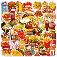 50Pcs Delicious Food Drink Stickers Cute Cartoon Graffiti Decals DIY Phone Motorcycle Stationery Fridge Car Wall Sticker