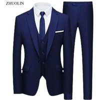 Men Suits Set 3 Pieces Elegant Slim Fit For Wedding Jackets Vest Pants Fashion Classic Full Blazers Outfit 2025 Formal Costume