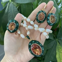 Large Sultanite Sudan Stone Freshwater Pearl Necklace Earring Ring Bangle Color-changing Simulated Diaspore Crystal Jewelry