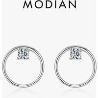 Modian 100% 925 Sterling Silver Vintage Circle Fashion Minimalist Dazzling Stud Earrings For Wedding Fine Jewelry Giftsomen W
