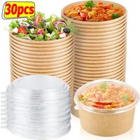 10-30x Disposable Food Containers with Lids Thickened Kraft Paper Packaging Boxes for Soup Salad Noodles Outdoor Lunch Box Bowls