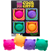 Needoh Teenie Cool Cats Mini 4PCS Set Soft Squeeze Fidget Toy Stress Reliever Squishy Tool for Anxiety Focus Sensory Adults Kids