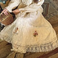 Embroidery Midi Dresses Lace Y2K Skirt Women Spring Summer JK Lolita Japan Korea Children Girl Princess Medium Long A-line Skirt