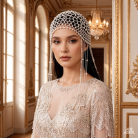New Fashion Chic Women White Handmade Pearl Weave Hat Women Party Cap Beanies