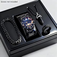 4PCS Luxury Men's Quartz Watch Jewelry Set Fashion Decorative Three-Eye Dial Men Business Watches Reloj Hombre(Without Box)