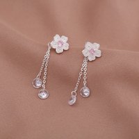 Real 925 Sterling Silver Romantic Flower Chain Zircon Pendant Stud Earrings for Charm Women Fine Jewelry Plant Accessories