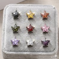 St-Delan Cute Stars Pendant Bright Zirconia Charm Stainless Steel Birthstone Pendant for Necklace Bracelet Jewelry DIY Pendant