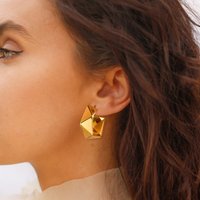 Women's Dainty Geometric C Shaped Stud Earrings, Gold Color Irregular Stainless Steel Hoop Earrings Minimalist Jewelry Ear Clip