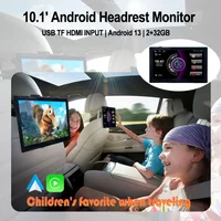 10.1" HD 1280*720P Android 13 Car Headrest Monitor Tablet For Back Seat Multimedia Apple Carplay Ambient Lights BT SD HDMI-Input