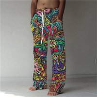3D printed hip-hop style pattern print, fashionable high-quality comfortable men's wide-leg pants, trendy printed men's pants