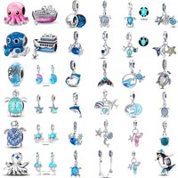 Summer Ocean Series 925Sterling Silver Yacht Octopus Turtle Crab Penguin Pendant ,European Original Bracelet DIY Jewelry Pendant