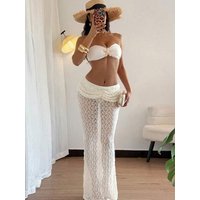 Weird Puss Starfish Metal Women 2 Piece Set Summer Vacation Beach Jacquard Strapless Tops+Skirt Elegant Matching Clubwear Suit