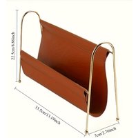 Nordic Metal Magazine Rack - Faux Leather Desk Organizer with Gold Frame, Compact Storage for Home Office/Bookshelf Decor