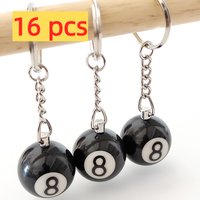 16 Pcs Billiard Pool Keychain Snooker Table Ball Key Ring Gift Lucky NO.8 Keychain 25mm