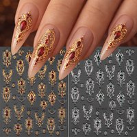2pcs Palace Style Gemstone 5D Nail Stickers Ruby Emerald Jewelrys Gold & Silver Nail Art Decals Nail Salon Manicure Decorations