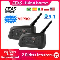 EJEAS V6 PRO + Moto Interphone Casque Bluetooth Casque 6 Coureurs 800m Communicateur Étanche V5.1 Musique Lecteur Interphone