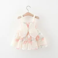 (0-3 years old) Summer Baby Girl Rose Princess Dress Girl Back Bow Wings Birthday Party Dress