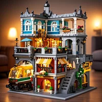 BurgerShop Building Blocks Sets With Lights City Street Scene Assembly Model DIY Desk Decoration Toys For Kids Adults Gifts