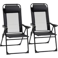 Outsunny Set of 2 Portable Folding Recliner Metal Outdoor Patio Chaise Lounge Chairs with Adjustable Backrest, Black