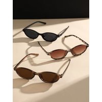 3Pcs Retro Fashion Simple Oval Small Frame Sunglasses Set Multi-Color Frame Combination Fashion Wear Beach Party Outdoor Activit