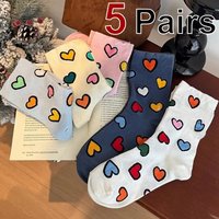 5 Pairs Women Cartoon Heart-Shaped Knitted Socks Spring Summer Sweat Absorbing Breathable Lightweight Comfortable Casual Socks