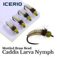 ICERIO Cyclops Brass Bead Head Caddis Bug Fly, Realistic Silicone Segmented Body, Fast Sinking Trout Fishing for Euro Nymphing