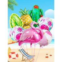 7pcs Flamingo Tropical Foil Balloon Kit for Hawaiian Party, Birthday Party And Summer Beach Party Decoration