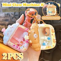2Pcs New Fun Mini Claw Machine Keychain Cartoon Decompression Creative Bag Pendant Keyring Student Couple School Teacher Gift