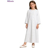 Kids Girls Muslim Dress Abaya Morocco Kaftan Islamic Child Clothes Embroidered Lace Long Sleeve Maxi Robe Eid Ramadan Theme Wear