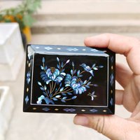 Handmade Mother of Pearl Lacquer Jewelry Box Shell Silver Wire Inlay Traditional Craft Storage Case