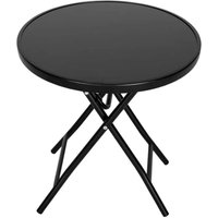 40cm Round Outdoor Patio Bistro Table with Black Glass Top for Lawn, Garden, and Camping