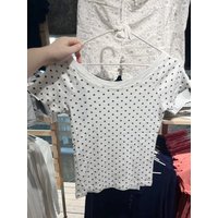 Vintage Slash Neck Short Sleeve Tees Women Spring New Cotton Casual Streetwear Slim Tee tshirt Sweet Chic Polka Dot T-shirts