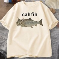 Cah Fih T-Shirt Fih Funny Mispelled Fish Meme T Shirt Cat and Fish Graphic Humor Tshirt Casual Short Sleeve Clothes Graphic Y2K